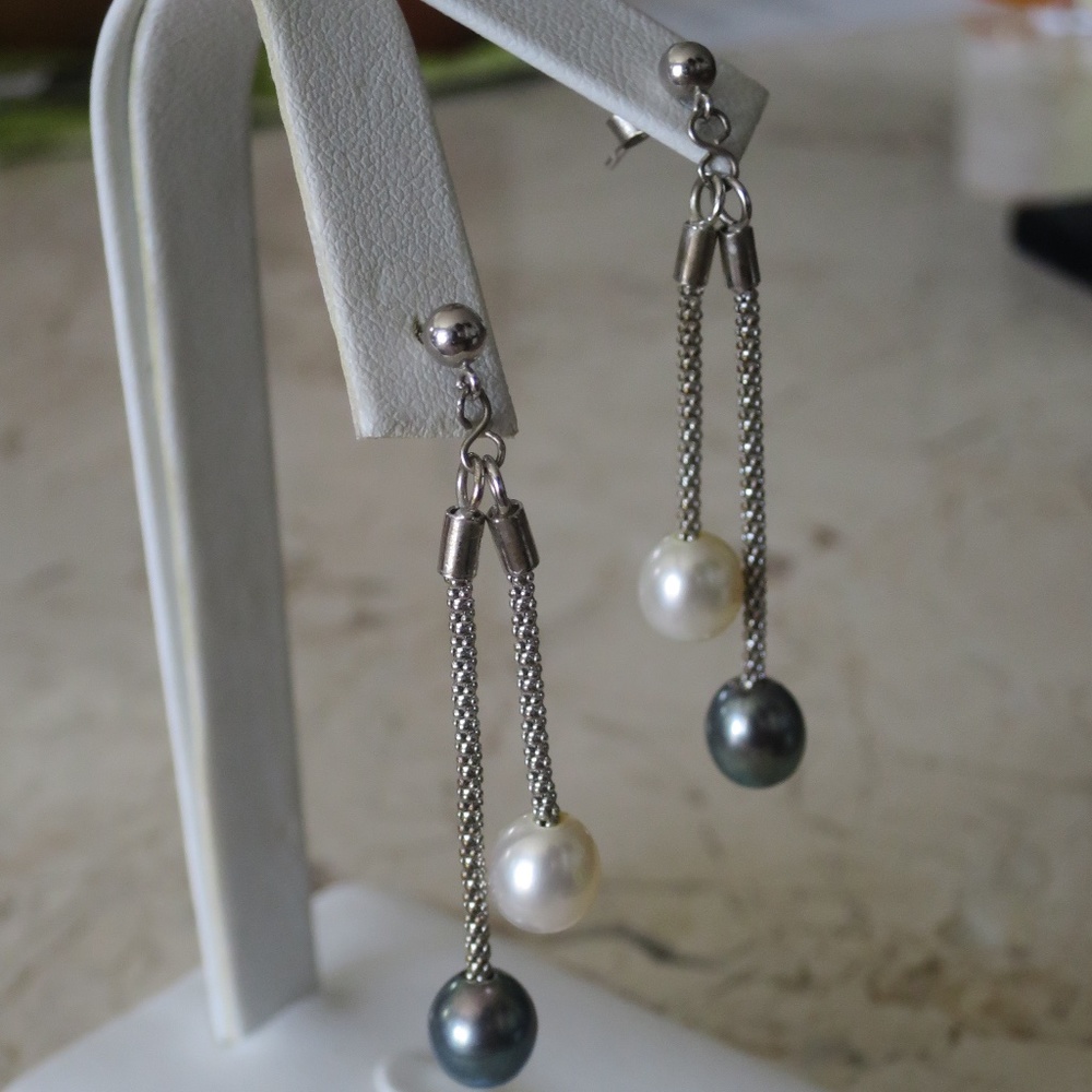 925 Solid Sterling Silver &  HONORA Freshwater Cultured Pearls Earrings NEW! 💗